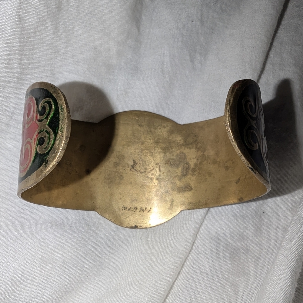 Vintage LIBRA Zodiac Brass & Enamel Statement Cuff Boho Bracelet - Picture 8 of 9
